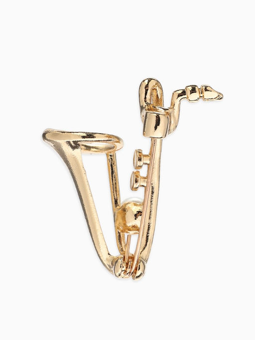 Брошь «Саксофон», музыка, жемчуг, цвет белый в золоте