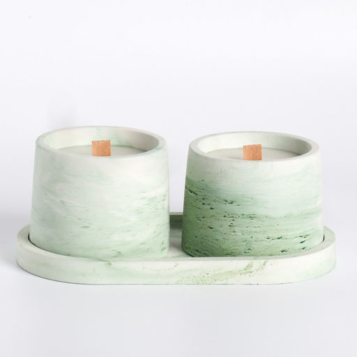 Набор свечей в подсвечнике на подставке «Лофт», соевый воск, деревянный фитиль, бело-зелёная