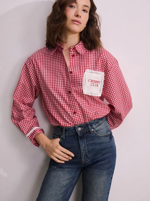 Рубашка из хлопка в клетку / Zarina фото 2