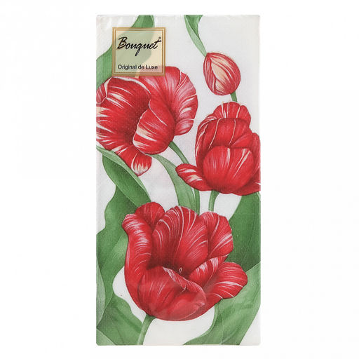 Салфетки бумажные "Bouquet Original de Luxe" 33х33см, 2-х слойные, 20 штук в упаковке, 100% целлюлоза, "Красные тюльпаны" (Россия)