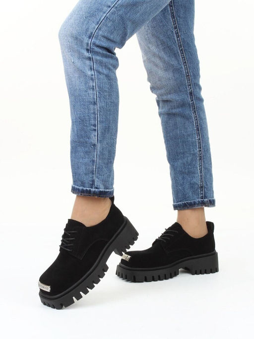 03-23120-6 BLACK Полуботинки демисезонные женские (натуральная замша)