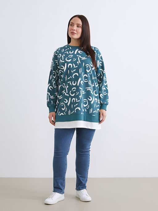 Bisiklet Yaka Desenli Kad?n Sweatshirt Tunik