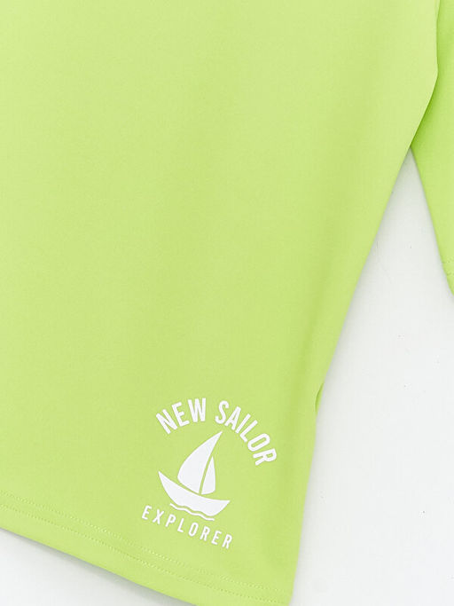 Bisiklet Yaka Bask?l? K?sa Kollu Erkek ?ocuk Y?zme Giyim ?st - Waikiki фото 3