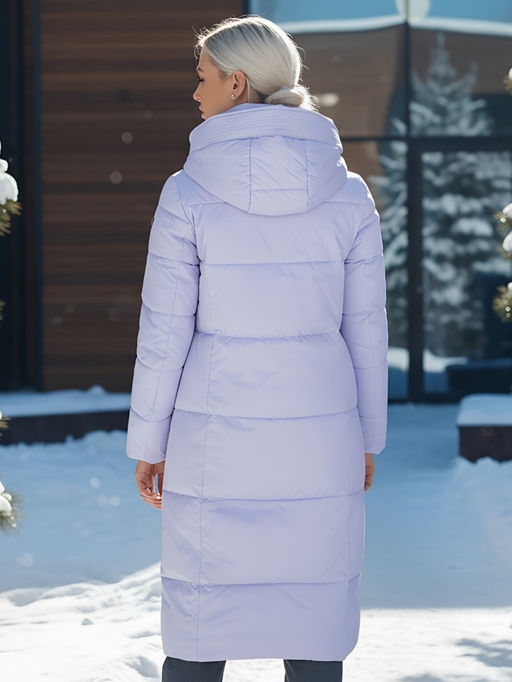 Пальто утепленное стеганное зимнее с капюшоном женское фиолетового цвета 9601F - Holdluck фото 26