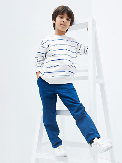 Bisiklet Yaka ?izgili Uzun Kollu Erkek ?ocuk Sweatshirt - Waikiki фото 3