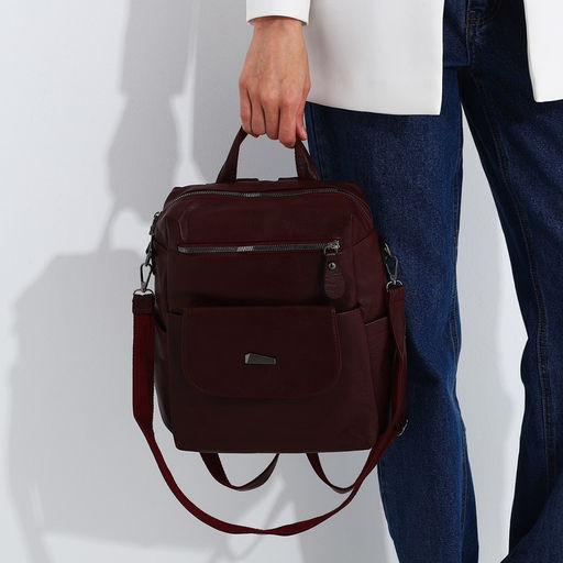 Рюкзак женский из искусственной кожи на молнии, 2 кармана, цвет бордовый - Simaland фото 8