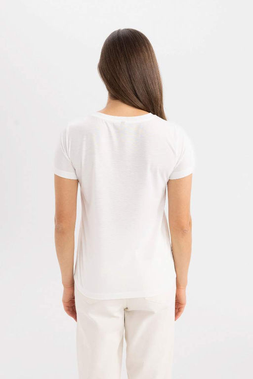 Футболка стандартного кроя с круглым вырезом и короткими рукавами с принтом - Defacto фото 4