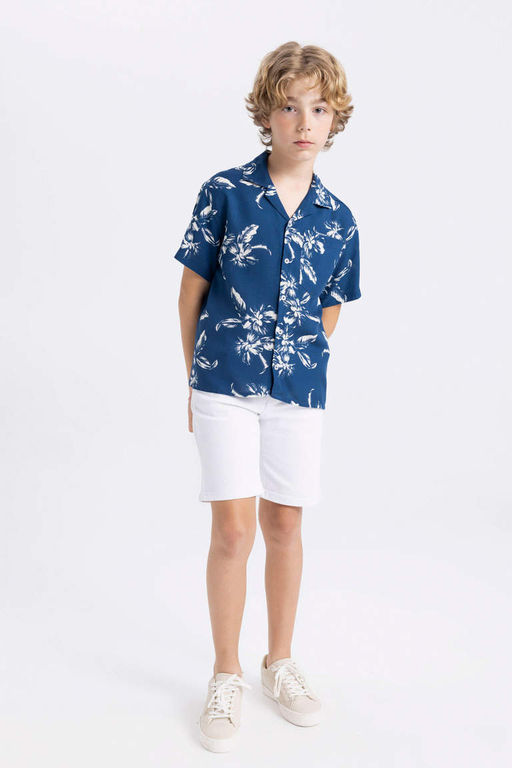 Рубашка оверсайз из вискозы с короткими рукавами и воротником-поло для мальчика - Defacto фото 2