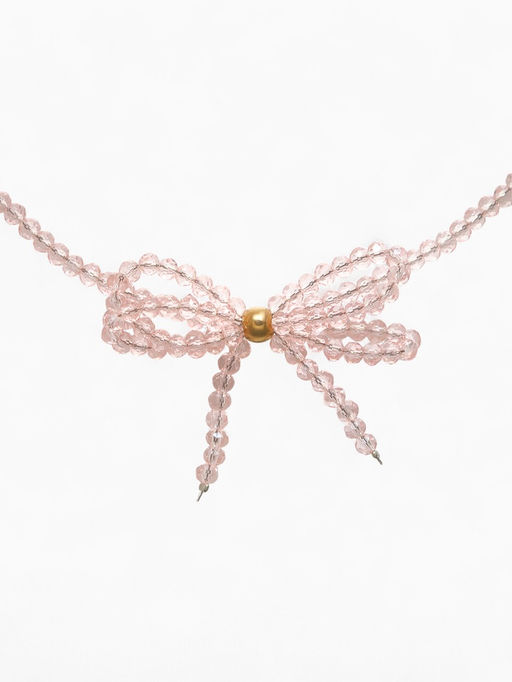 Чокер из бусин «Хрустальный бантик», 33 см + 5 см цепочка, розовый в серебре