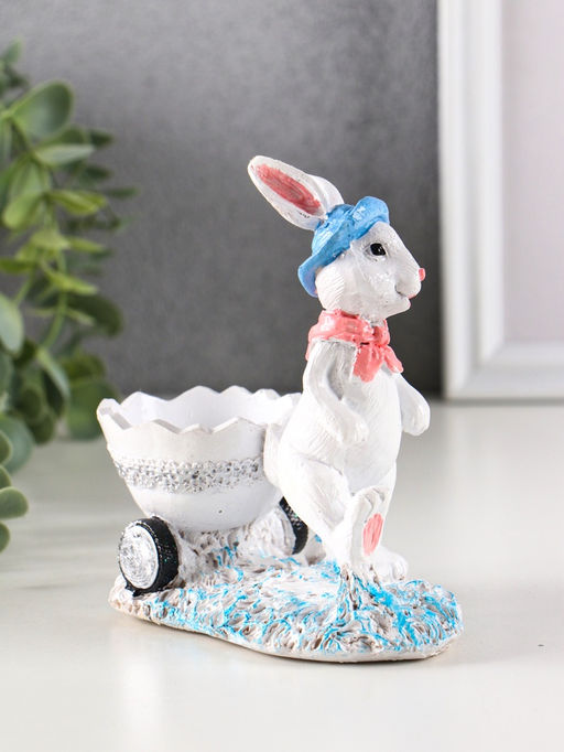 Фигурка-подставка для мелочей полистоун «Зайка с тележкой», 12.5×12×6 см