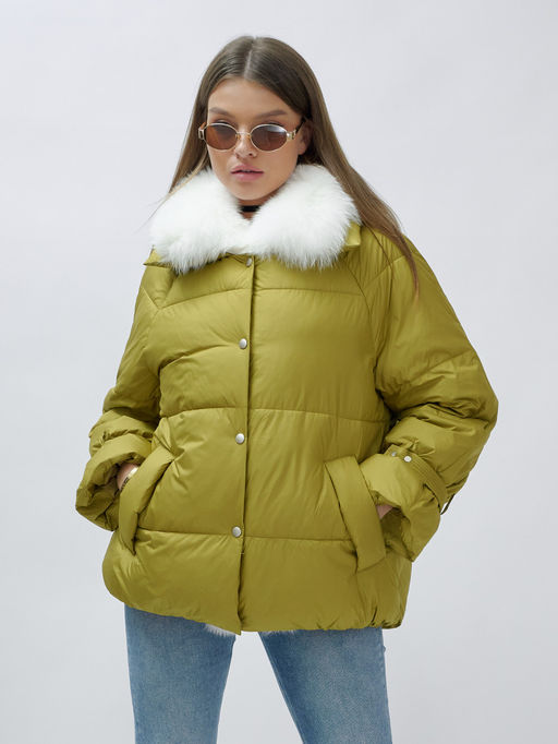 ВИДЕООБЗОР Куртка Бренд Visdeer ПРЕМИУМ КЛАССА зимняя с мехом ЕНОТА, горчичного цвета - Mtforce фото 7