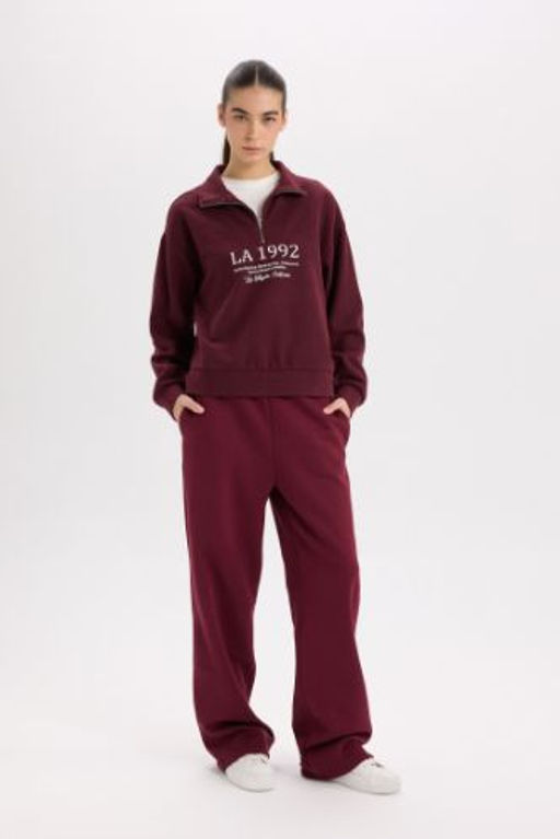 Straight Fit Beli Lastikli Cepli Yuksek Bel Kal?n Basic Duz Esofman Alt?