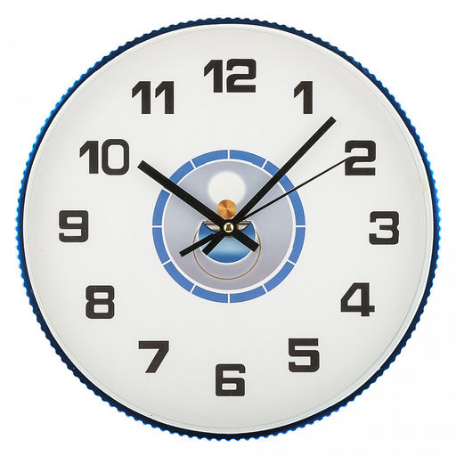 Часы настенные Абстракция д29,8см, h4,2см, мягкий ход, циферблат с рисунком, белый; цифры арабские, черный; корпус пластик, рефленый, белый/синий глянцевый; в коробке (Китай)