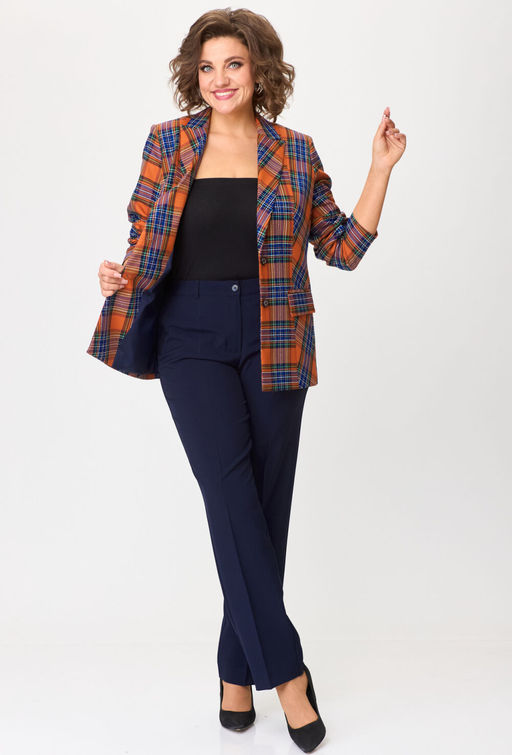 Костюм БелЭльСтиль 412/596 клетка терракот+синий однотон  фото 2