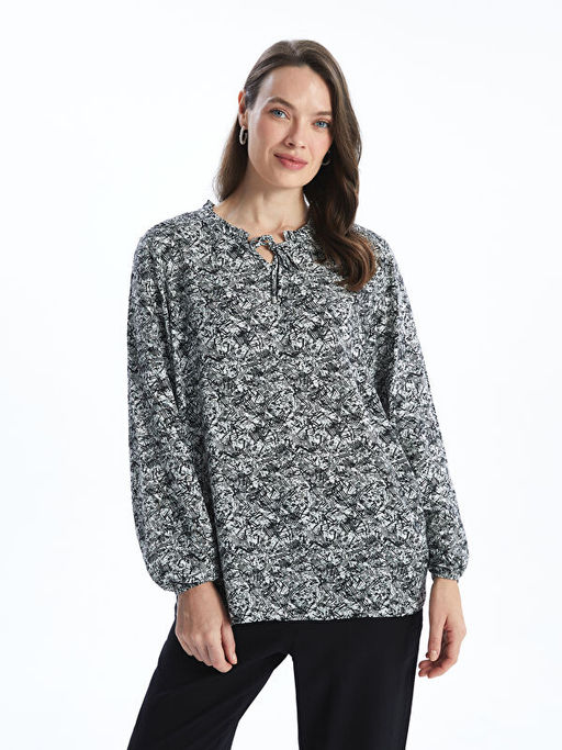 Ba?lamal? Yaka Desenli Kad?n Bluz