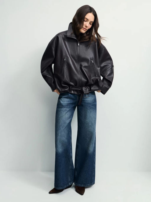 Куртка-бомбер из искусственной кожи с ремнем / Zarina  фото 2