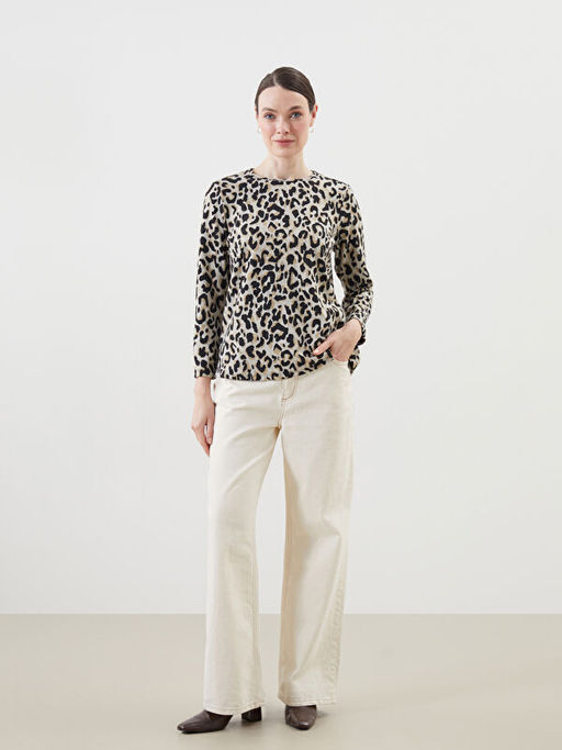 Bisiklet Yaka Leopar Desenli Kad?n Bluz