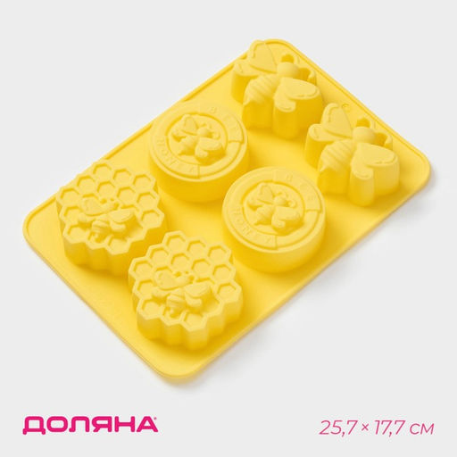 Форма для выпечки Доляна «Пчелиный рай», силикон, 6 ячеек, 25.7×17.7×3 см, жёлтая