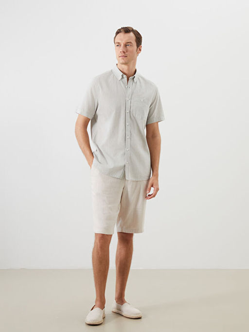 Regular Fit Keten Kar???ml? Erkek G?mlek