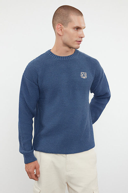 Indigo Oversize Bisiklet Yaka Dokulu Kazak TMNAW24KZ00032 - Trendyolmilla фото 2