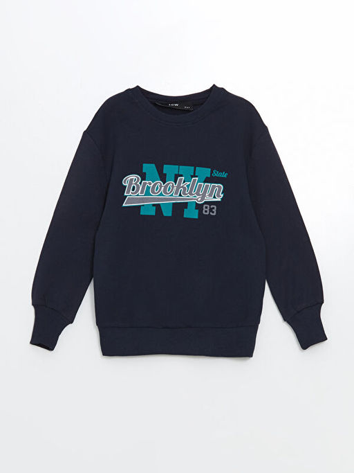 Bisiklet Yaka Bask?l? Erkek ?ocuk Sweatshirt