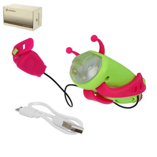 Фонарь передний детский COMIRON JUMPER корпус PC+Silicone, свет LED 60lm аккум 400 mAh, сигнал 120Дб влагозащищённый, вес 52гр. Зеленый /уп126/ - Галеонтрейд фото 3