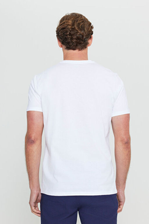 Slim Fit Dar Kesim V Yaka Pamuklu K_sa Kollu Beyaz Ti__rt ET4800000001BYZ