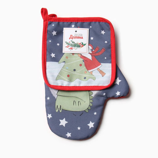 Набор кух. Доляна Новогодние объятия: варежка 20х28 см, прихватка 17х17 см, 35% хл, 65% пэ  фото 6