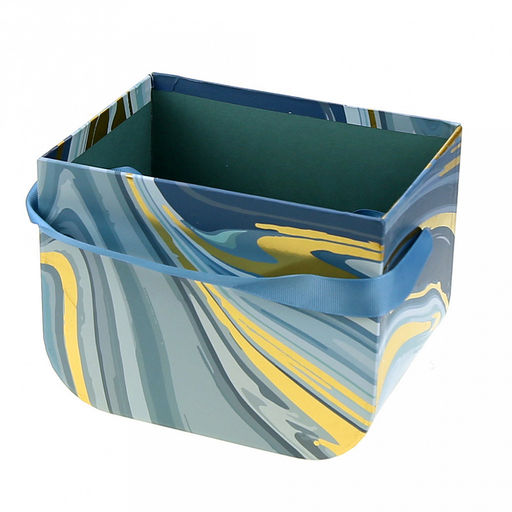 Коробка подарочная для цветов набор 3 штуки: 12,5х9х10см; 14х11х11,5см; 16,5х12х12,5см "Акварель" синие тона, с золотом, с ручкой (Китай)