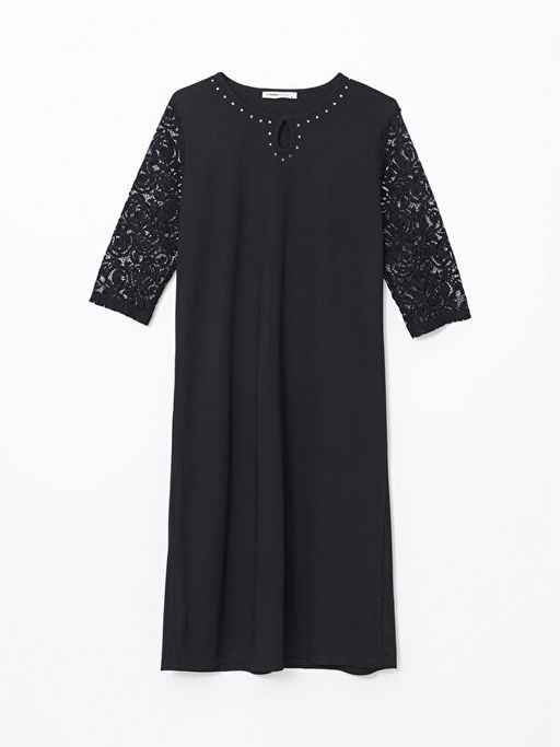 Bisiklet Yaka Dantel Detayl? Elbise