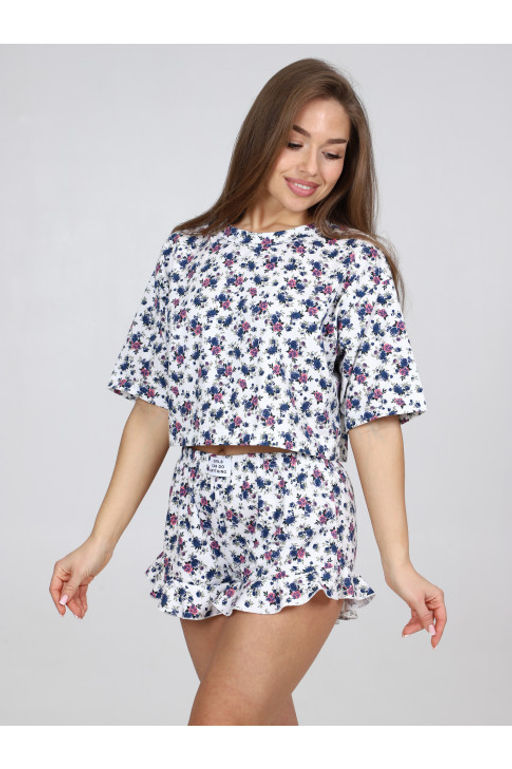 Пижама женская П-124.13 Цветы синий - Хороший трикотаж фото 2