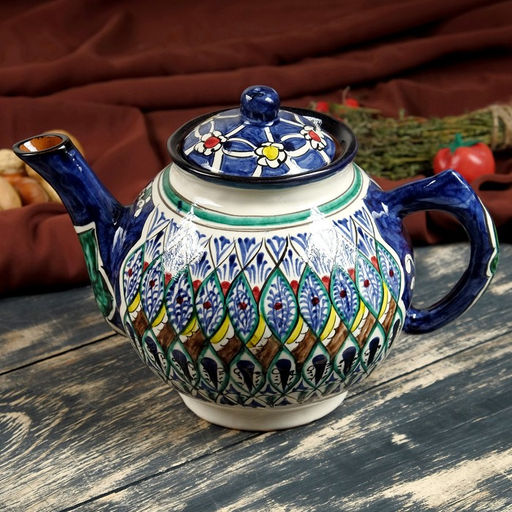 Чайник заварочный Риштанская Керамика «Узоры», 1 л, синий