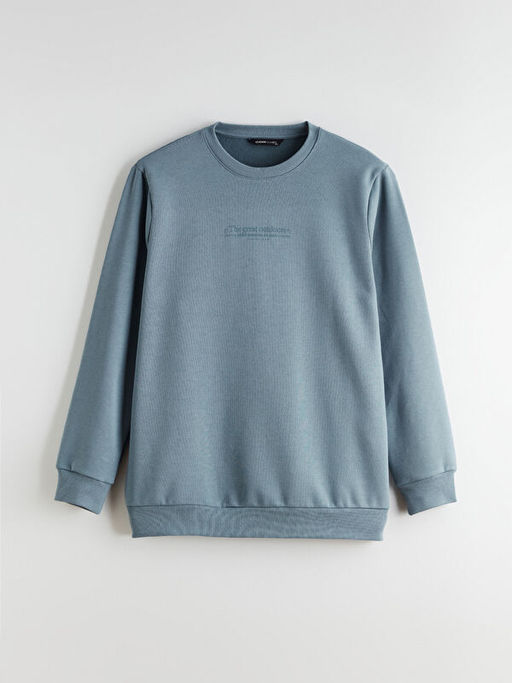 B?y?k Beden Bisiklet Yaka Bask?l? Kal?n Erkek Sweatshirt