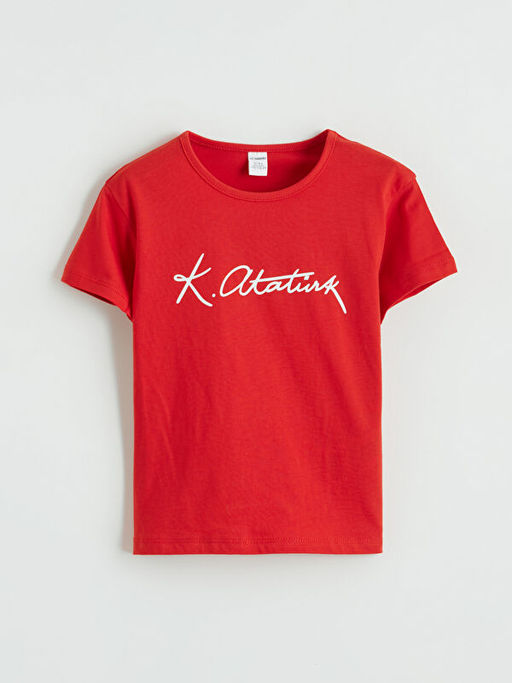 Bisiklet Yaka Atat?rk Bask?l? K?z ?ocuk Ti??rt