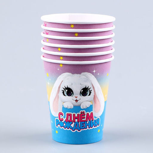 Посуда одноразовая бумажная «Зайка», 6 тарелок, 6 стаканов, 1 гирлянда