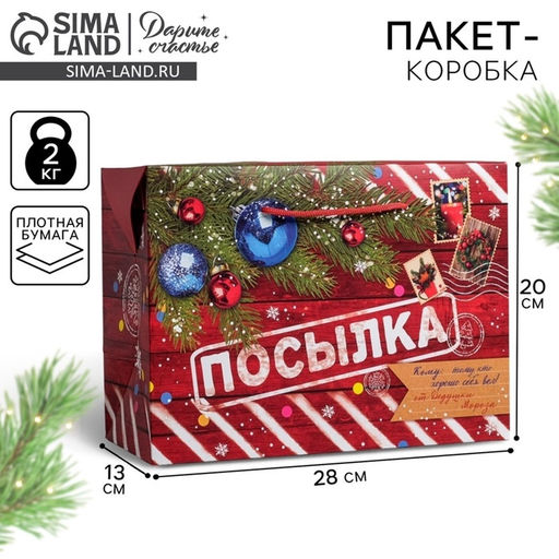 Цена за 2 шт. Пакет?коробка подарочный Новогодняя посылка, 28?20?13 см