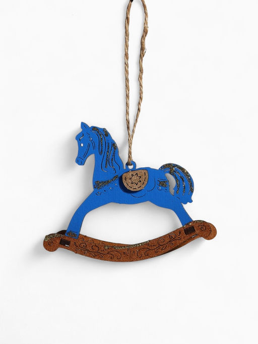 Цена за 2 шт. Ёлочное украшение новогоднее Лошадка-качалка 92.58 см, синее/дуб - Simaland фото 2