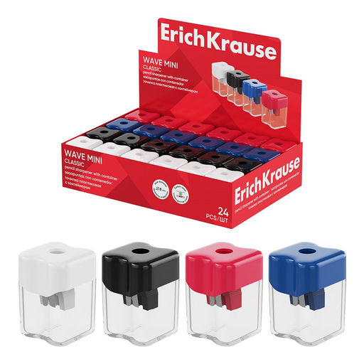 Точилка ErichKrause "Wave Mini Classic" (60042) 1 отверстие, с контейнером, цвет в ассорт.