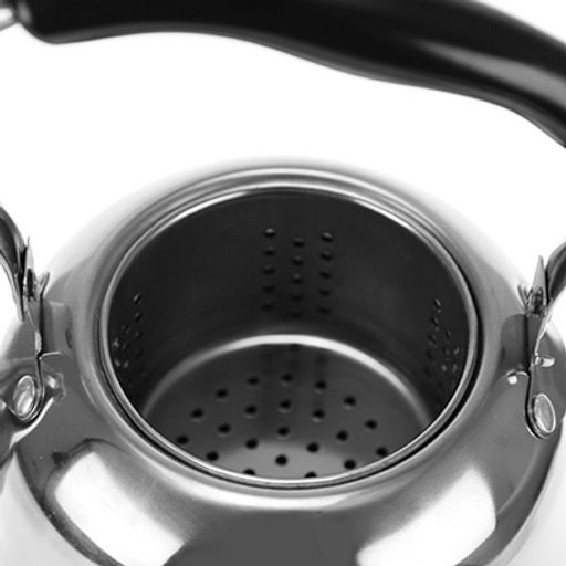 "Новосел" Чайник из нержавеющей стали 1л, д13см h12см, со встроенным в крышку свистком, с ситечком, подвижная пластмассовая ручка, цветная коробка (Китай)