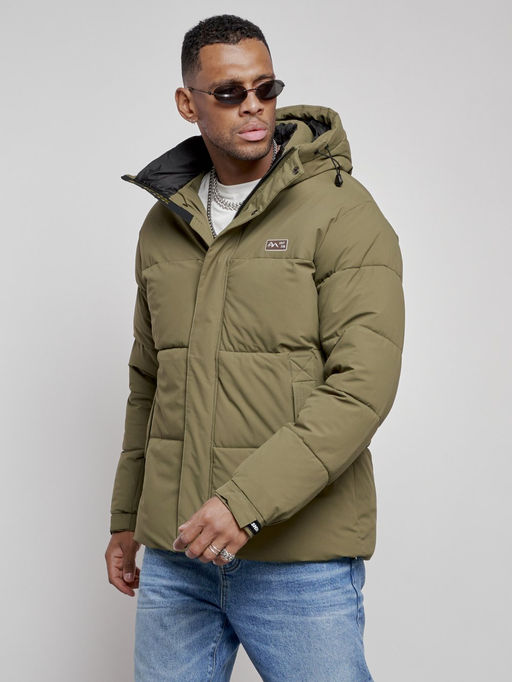 Куртка молодежная мужская зимняя с капюшоном цвета хаки 8356Kh - Wonderrman фото 8