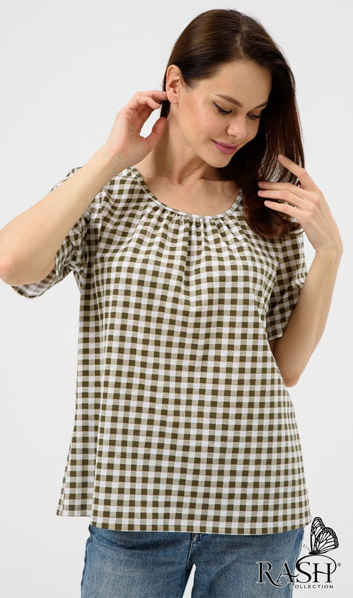 Футболка Жасмин клетка хаки Цвет:как на фото - Rash фото 2