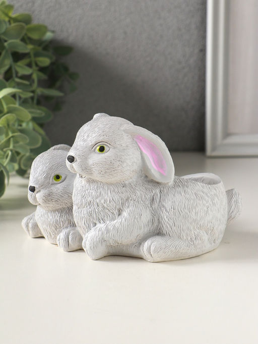 Подставка для мелочей Кролики 8?13?10 см, серый, гипс