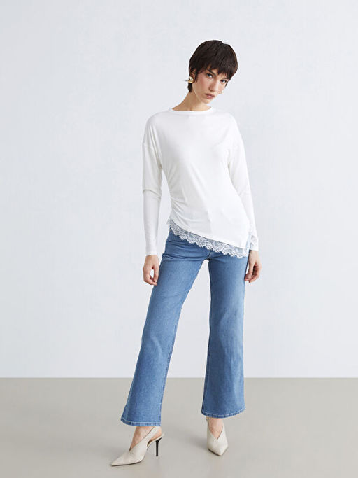 Y?ksek Bel Wideleg Kad?n Jean Pantolon