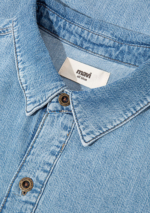 Tyler Regenerative Ac?k Mavi Denim Jean Gomlek  фото 10