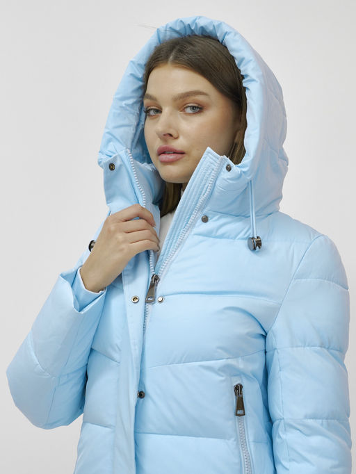 Пальто утепленное стеганное зимнее с капюшоном женское голубого цвета 9636_1Gl - Mtforce фото 9