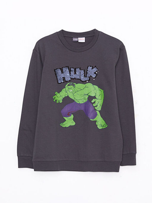 Bisiklet Yaka Hulk Bask?l? ?ift Y?nl? Payetli Uzun Kollu Erkek ?ocuk Sweatshirt - Waikiki фото 2