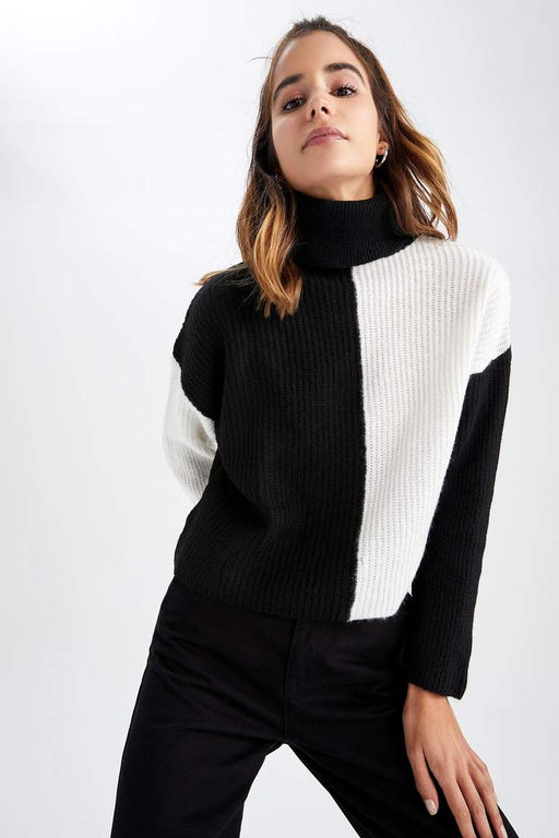 Свитер из ткани Selanik с полуводолазкой свободного кроя - Defacto фото 7