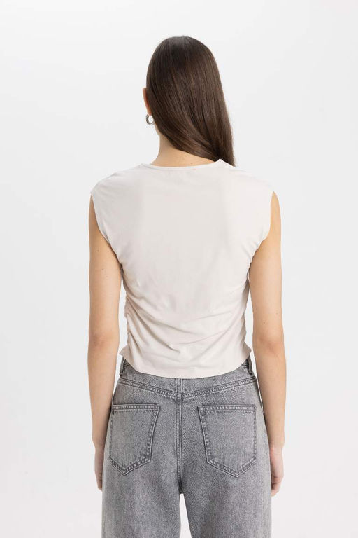 Приталенная футболка с круглым вырезом и короткими рукавами - Defacto фото 5