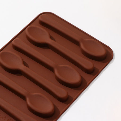 Форма для шоколада Доляна «Ложечки», силикон, 13,5×9,5×0,7 см, 6 ячеек (8,3×1,8 см), цвет коричневый
