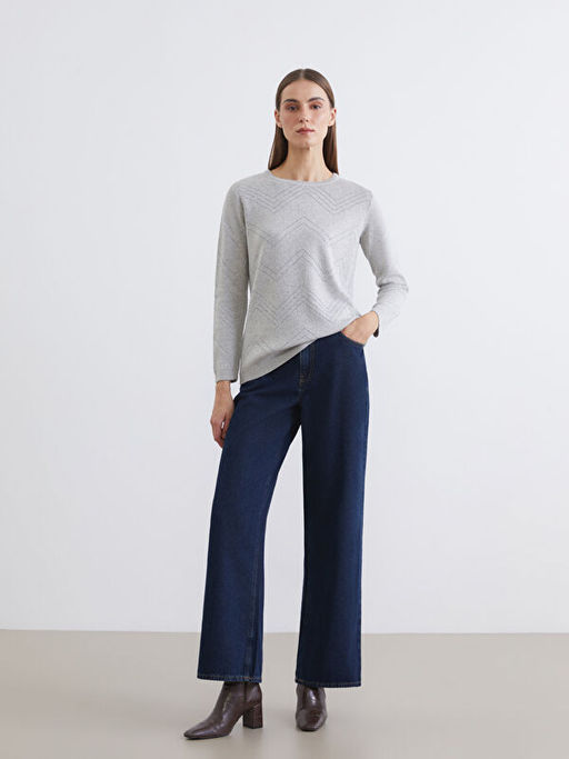 Bisiklet Yaka Desenli Kad?n Triko Kazak